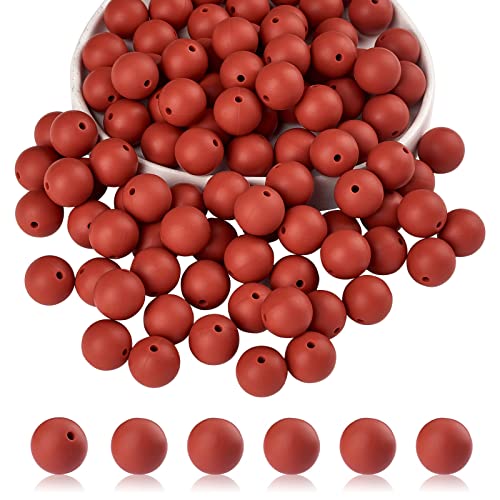 BEEFLYING 100 Stück Silikonperlen Runde Gummiperlen 15 mm Lose Zwischenperlen für DIY-Zubehör Schmuck Schlüsselanhänger Herstellung (Schokolade) von BEEFLYING