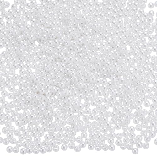 BEEFLYING 1000 Stück 4 mm Perlen mit Loch,elfenbeinfarbene,runde,lose Kunstperlenfür Schmuckherstellung,Armbänder,Halsketten und Bastelarbeiten,zum Aufnähen Zum Aufnähen,Haarschmuck und Vasenfüller von BEEFLYING