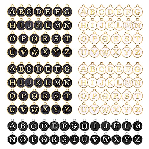 BEEFLYING 130 Stück Charms Emaille Metallbuchstaben Anhänger Flache Runde A ~ Z Alphabet Charm Gemischt Farbig Für DIY Schmuck Namen Halskette Armband Herstellung von BEEFLYING