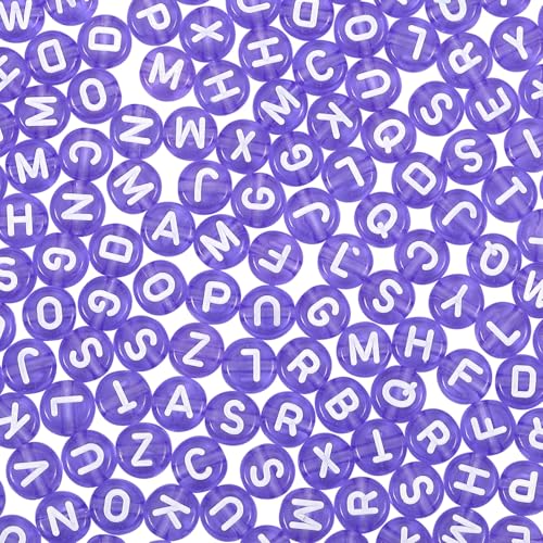 BEEFLYING 1480 Stück transparente Acryl Buchstabenperlen 7mm Flache Runde Scheibe A Z Alphabet Pony Perlen Abstandshalter für DIY Freundschaftsarmband Schmuck Basteln (lila Farbe) von BEEFLYING
