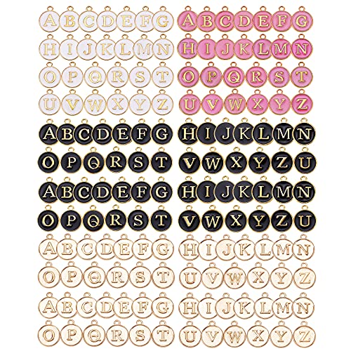 BEEFLYING 156 Stück Legierung Emaille Alphabet Charm Anhänger A ~ Z Buchstabe Metall Anhänger Gemischter Buchstabe Runde Charms Für DIY Schmuck Halsketten Armbandherstellung von BEEFLYING