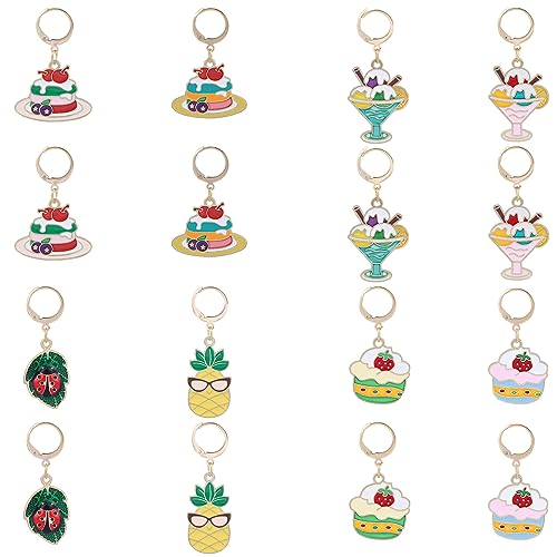 BEEFLYING 16 Stück Legierungs-Emaille-Anhänger, Häkel-Maschenmarkierungs-Charms, abnehmbare Karabinerverschlüsse zum Stricken, Nähen, Quilten, handgefertigter Schmuck von BEEFLYING