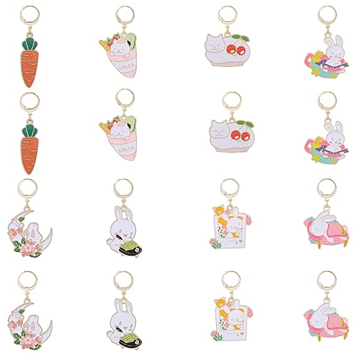 BEEFLYING 16 Stück Legierungs-Emaille-Hasen-Anhänger, Häkel-Maschenmarkierungs-Charms, abnehmbare Karabinerverschlüsse zum Stricken, Nähen, Quilten, handgefertigter Schmuck von BEEFLYING