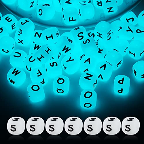 BEEFLYING 20 Stück Leuchtwürfel Buchstabe S Silikonperlen 12x12x12 mm Quadratische Würfel Alphabetperlen mit 2 mm Lochabstandshalter Lose Perlen für Armbänder Halsketten Schmuckherstellung von BEEFLYING