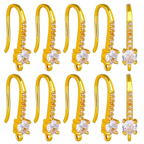 BEEFLYING 20 Stück goldene Zirkonia-Ohrringhaken, Ohrhaken mit baumelnden Schlaufen für Frauen und Mädchen, DIY-Schmuckherstellung, Kunsthandwerk von BEEFLYING