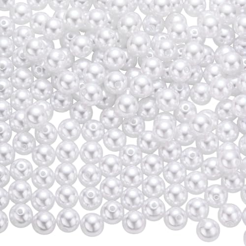 BEEFLYING 200 Stück 12 mm Perlen mit Loch, elfenbeinfarbene, runde, lose Kunstperlen für Schmuckherstellung, Armbänder, Halsketten und Bastelarbeiten, zum Aufnähen, als Haarschmuck und Vasenfüller von BEEFLYING
