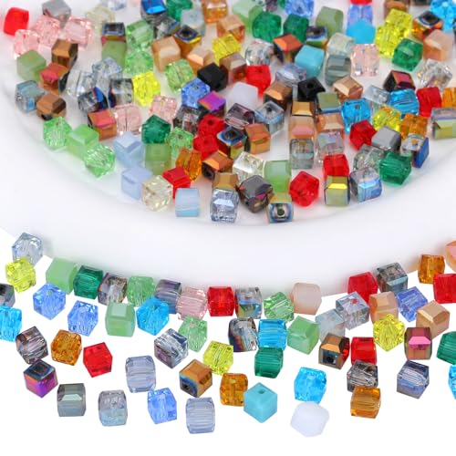 BEEFLYING 200 Stück 6 mm Würfel-Kristallglasperlen für die Schmuckherstellung, quadratische Glas-Abstandsperlen für Armbänder, Halsketten, Ohrringe, Bastelarbeiten, Heimdekoration (gemischt) von BEEFLYING