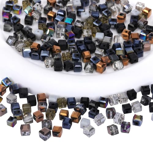 BEEFLYING 200 Stück 6 mm Würfel-Kristallglasperlen für die Schmuckherstellung, quadratische Glas-Abstandsperlen für Armbänder, Halsketten, Ohrringe, Bastelarbeiten, Heimdekoration (schwarz) von BEEFLYING