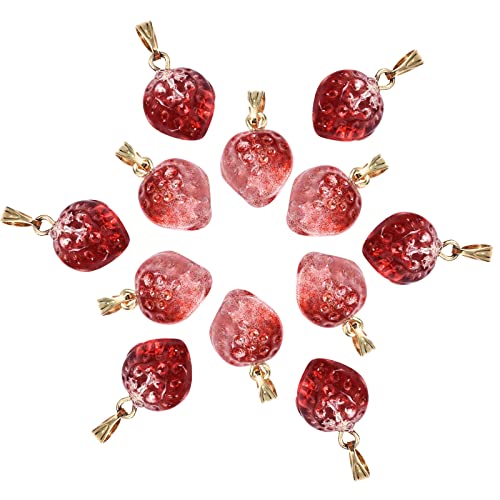 BEEFLYING 200 Stück Transparente Erdbeere Glas Charms Anhänger Geschnitzte Erdbeere Anhänger 3D Erdbeere Hängende Ornament Für Schmuck Ohrring Armband Halskette Herstellung von BEEFLYING