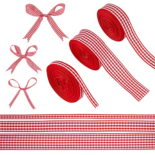 BEEFLYING 3 Rollen Rotes Ginghamband Picknick Craft Ribbon Polyester Kariertes Band Gingham Woven Edge Ribbon Für Geschenkpaketverpackung Nähen Haarschleife BEEFLYING 3 Rollen Rotes Ginghamband Picknick Craft Ribbon Polyester Kariertes Band Gingham Woven Edge Ribbon Für Geschenkpaketverpackung Nähen Haarschleife von BEEFLYING