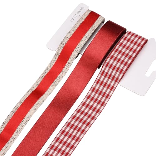BEEFLYING 3 Styles Rote Satinbänder mit Drahtkante zum Geschenkverpacken, 25~28mm×2.7m Doppelseitiges Band für Hochzeitsfeier Bankett Dekoration Blumen Nähen und Handwerk BEEFLYING 3 Styles Rote Satinbänder mit Drahtkante zum Geschenkverpacken, 25~28mm×2.7m Doppelseitiges Band für Hochzeitsfeier Bankett Dekoration Blumen Nähen und Handwerk von BEEFLYING