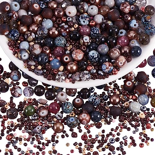 BEEFLYING 300 Stück Glasperlen Farbige Perlen Runde Schmuckperlen 8mm Geeignet Für die Schmuckherstellung, Handyanhänger, Taillenperlenset, Klassenzimmerdekoration, DIY-Herstellung(Dunkelbraun) von BEEFLYING