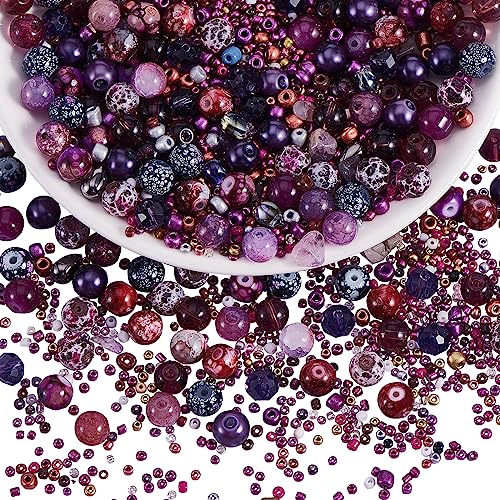 BEEFLYING 300 Stück Glasperlen Farbige Perlen Runde Schmuckperlen 8mm Geeignet Für die Schmuckherstellung, Handyanhänger, Taillenperlenset, Klassenzimmerdekoration, DIY-Herstellung(Dunkellila) von BEEFLYING