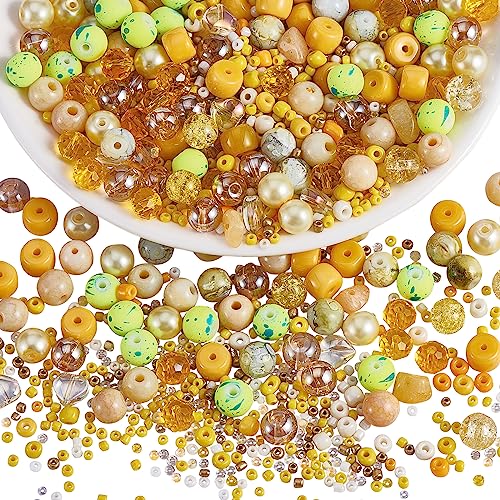 BEEFLYING 300 Stück Glasperlen Farbige Perlen Runde Schmuckperlen 8mm Geeignet Für die Schmuckherstellung, Handyanhänger, Taillenperlenset, Klassenzimmerdekoration, DIY-Herstellung(Gelb) von BEEFLYING