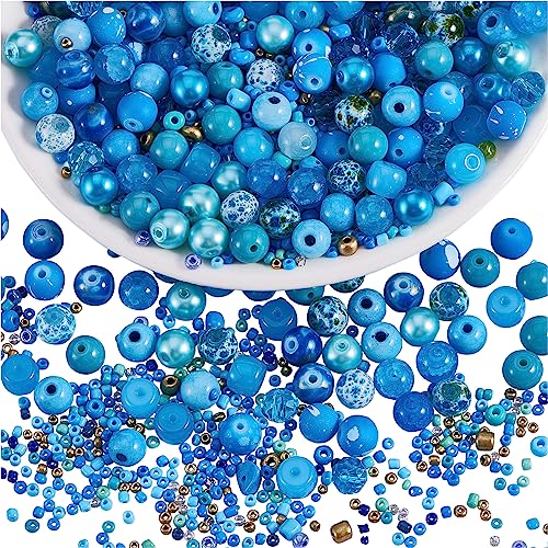 BEEFLYING 300 Stück Glasperlen Farbige Perlen Runde Schmuckperlen 8mm Geeignet Für die Schmuckherstellung, Handyanhänger, Taillenperlenset, Klassenzimmerdekoration, DIY-Herstellung(Hellblau) von BEEFLYING