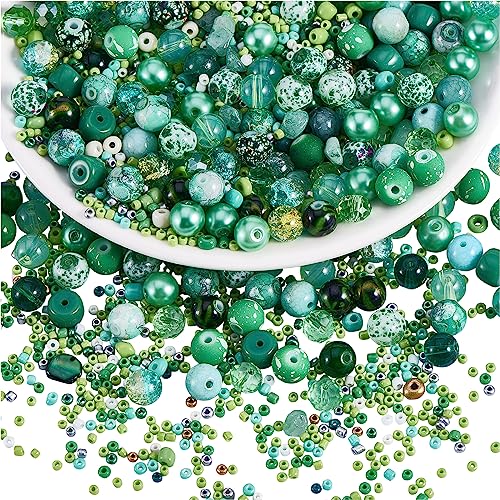 BEEFLYING 300 Stück Glasperlen Farbige Perlen Runde Schmuckperlen 8mm Geeignet Für die Schmuckherstellung, Handyanhänger, Taillenperlenset, Klassenzimmerdekoration, DIY-Herstellung(Hellgrün) von BEEFLYING