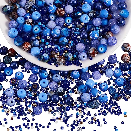 BEEFLYING 300 Stück Glasperlen Farbige Perlen Runde Schmuckperlen 8mm Geeignet Für die Schmuckherstellung, Handyanhänger, Taillenperlenset, Klassenzimmerdekoration, DIY-Herstellung(Navy blau) von BEEFLYING