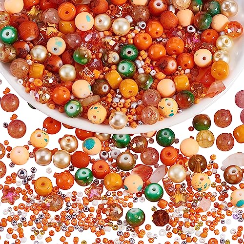 BEEFLYING 300 Stück Glasperlen Farbige Perlen Runde Schmuckperlen 8mm Geeignet Für die Schmuckherstellung, Handyanhänger, Taillenperlenset, Klassenzimmerdekoration, DIY-Herstellung(Orange) von BEEFLYING