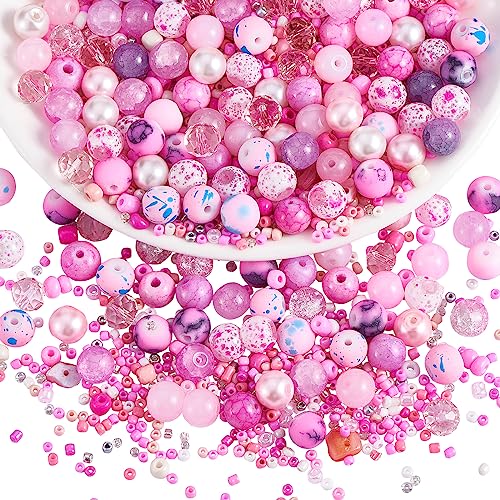 BEEFLYING 300 Stück Glasperlen Farbige Perlen Runde Schmuckperlen 8mm Geeignet Für die Schmuckherstellung, Handyanhänger, Taillenperlenset, Klassenzimmerdekoration, DIY-Herstellung(Rosa) von BEEFLYING