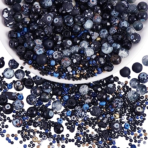 BEEFLYING 300 Stück Glasperlen Farbige Perlen Runde Schmuckperlen 8mm Geeignet Für die Schmuckherstellung, Handyanhänger, Taillenperlenset, Klassenzimmerdekoration, DIY-Herstellung(Schwarz) von BEEFLYING