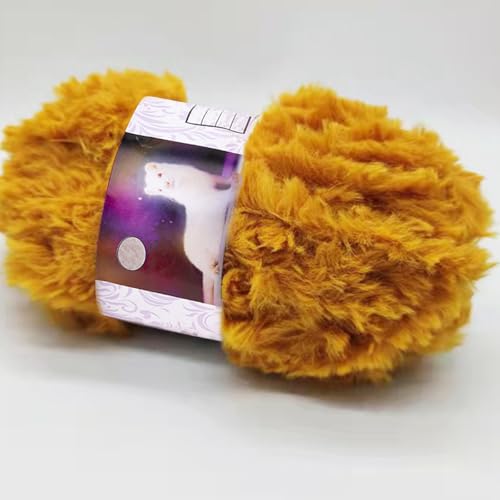 BEEFLYING 32 Yard Goldenes Nerzfellgarn Weiches Garn Dickes Flauschiges Pelzgarn Wimperngarn zum Häkeln Stricken Schals Decke (30 Meter) von BEEFLYING