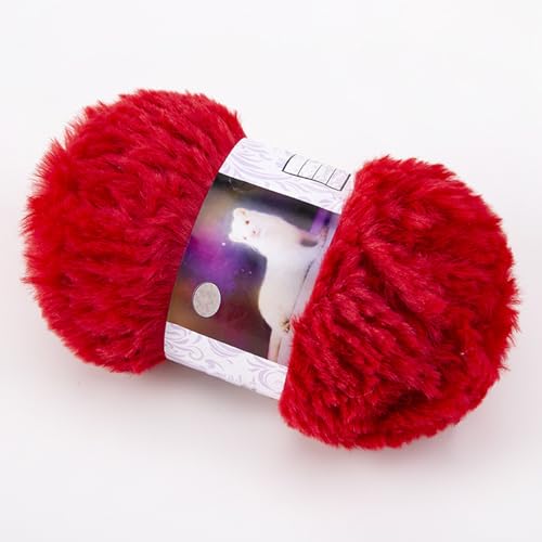 BEEFLYING 32 Yard Rotes Nerzfellgarn Weiches Garn Dickes Flauschiges Pelzgarn Wimperngarn zum Häkeln Stricken Schals Decke (30 Meter) von BEEFLYING