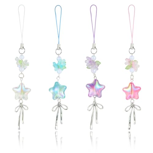 BEEFLYING 4 Stück Acryl-Handybänder mit Sternmotiv, mit Lampwork-Verzierungen und Metallverzierungen, für Handy-Lanyards, Schlüsselanhänger, Taschen, Kameras und Ohrhörer-Anhänger, 4 Farben BEEFLYING 4 Stück Acryl-Handybänder mit Sternmotiv, mit Lampwork-Verzierungen und Metallverzierungen, für Handy-Lanyards, Schlüsselanhänger, Taschen, Kameras und Ohrhörer-Anhänger, 4 Farben von BEEFLYING