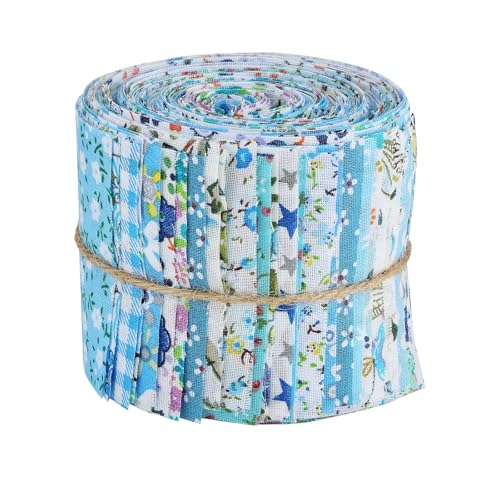BEEFLYING 40 Stück Jelly-Roll-Stoffstreifen zum Quilten und Nähen, 6,5 × 50 cm, blau Jelly-Roll-Stoffstreifen in Leinwandbindung, für Decken, Haarbänder, Puppenkleidung und Patchworkarbeiten von BEEFLYING
