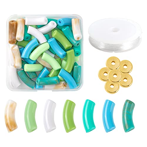 BEEFLYING 42-teiliges Acryl-Set aus gebogenen Rohrperlen, sortierte Kunststoff-Nudelperlen, gefüttert, lose Perlen für die Schmuckherstellung, Bastelbedarf von BEEFLYING