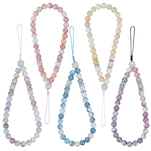BEEFLYING 5 STK. Kristallperlen-Handybandanhänger Riemen Bling Glasperlen Handgelenkband Kette Damen-Handgelenkschlaufe (gemischte Farben) von BEEFLYING