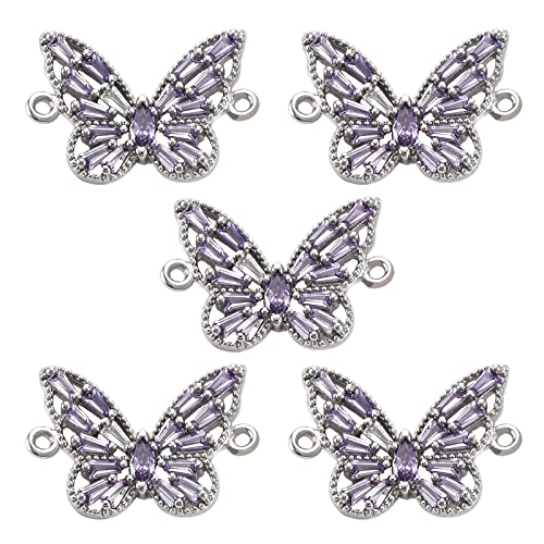BEEFLYING 5 Stück Schmetterling Messing Charms Glieder Kristall Zirkonia Verbinder Metall Verbindungsstücke für Schmuckherstellung Handwerk Supplies (Platin) von BEEFLYING