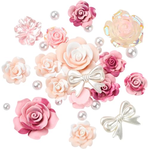 BEEFLYING 50 Gramm Blumenperlen Mit Flachem Boden Cabochon-Harz Flach Blumen Harz Cabochons Transparent Zur Schmuckherstellung, Scrapbooking, Handyhüllendekoration,Rosa von BEEFLYING