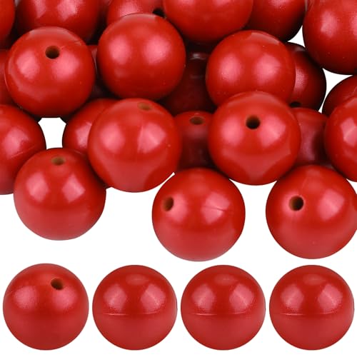 BEEFLYING 50 Stück 15mm runde Silikonperlen Gummiperlen Fokalperlen für beadbare Stifte DIY Schmuck Halskette Armband Schlüsselanhänger Herstellung (Firebrick) von BEEFLYING