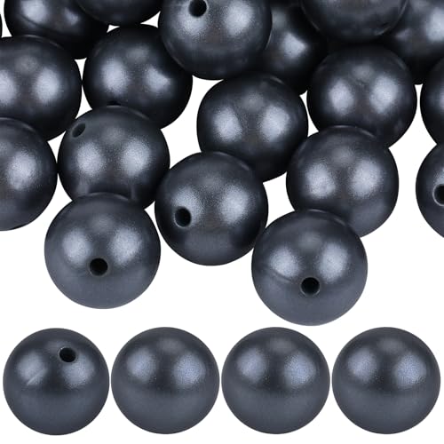 BEEFLYING 50 Stück 15mm runde Silikonperlen Gummiperlen Fokalperlen für beadbare Stifte DIY Schmuck Halskette Armband Schlüsselanhänger Herstellung (Schwarz) von BEEFLYING
