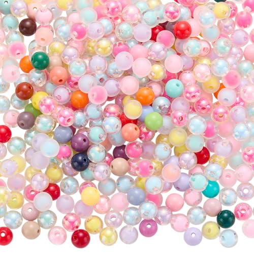 BEEFLYING 500 Stück 7,5 mm Acrylperlen zur Schmuckherstellung, bunte, transparente Bonbonperlen, rund, für DIY-Armbänder, Halsketten, Schlüsselanhänger, Handyanhänger von BEEFLYING