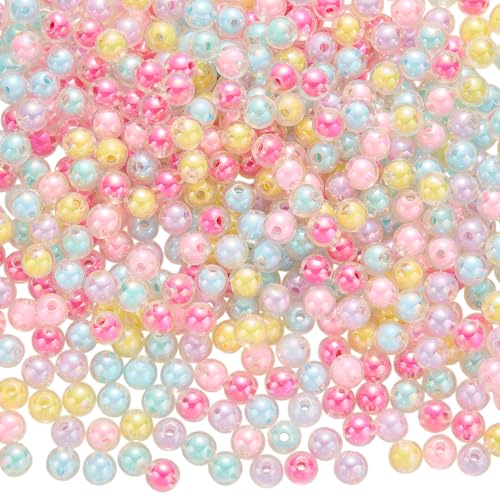 BEEFLYING 500 Stück 7,5 mm Acrylperlen zur Schmuckherstellung, bunte, transparente Bonbonperlen, rund, für DIY-Armbänder, Halsketten, Schlüsselanhänger, Handyanhänger von BEEFLYING