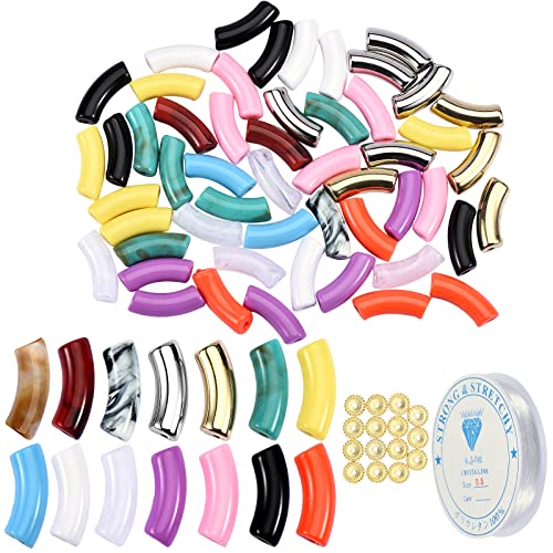 BEEFLYING 70 Stück gebogene Acrylperlen aus Kunststoff, gebogene Nudelperlen, ausgekleidet, lose Perlen, elastischer Kristallfaden für Schmuckherstellung, Bastelbedarf BEEFLYING 70 Stück gebogene Acrylperlen aus Kunststoff, gebogene Nudelperlen, ausgekleidet, lose Perlen, elastischer Kristallfaden für Schmuckherstellung, Bastelbedarf von BEEFLYING