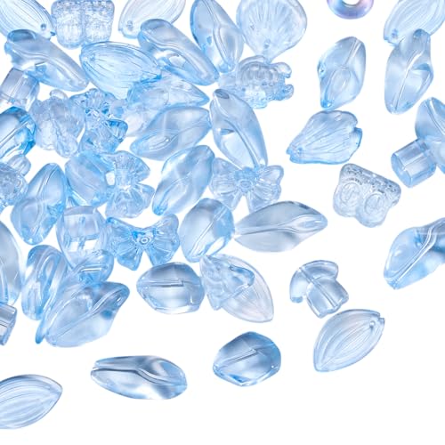 BEEFLYING 80 Stück transparente Glasperlen, gemischt, zufälliger Stil, Stern, Blume, Blatt, Schmetterling, Fisch, Perlen für die Armbänder, Halsketten, Schlüsselband, DIY, Hellhimmelblau BEEFLYING 80 Stück transparente Glasperlen, gemischt, zufälliger Stil, Stern, Blume, Blatt, Schmetterling, Fisch, Perlen für die Armbänder, Halsketten, Schlüsselband, DIY, Hellhimmelblau von BEEFLYING