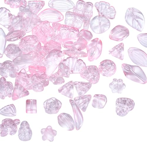 BEEFLYING 80 Stück transparente Glasperlen, gemischt, zufälliger Stil, Stern, Blume, Blatt, Schmetterling, Fisch, Perlen für die Armbänder, Halsketten, Schlüsselband, DIY, Rosa BEEFLYING 80 Stück transparente Glasperlen, gemischt, zufälliger Stil, Stern, Blume, Blatt, Schmetterling, Fisch, Perlen für die Armbänder, Halsketten, Schlüsselband, DIY, Rosa von BEEFLYING