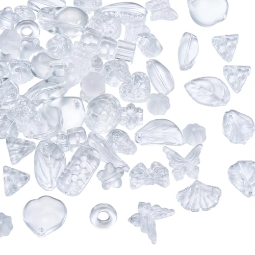 BEEFLYING 80 Stück transparente Glasperlen, gemischt, zufälliger Stil, Stern, Blume, Blatt, Schmetterling, Fisch, Perlen für die Armbänder, Halsketten, Schlüsselband, DIY, Transparent BEEFLYING 80 Stück transparente Glasperlen, gemischt, zufälliger Stil, Stern, Blume, Blatt, Schmetterling, Fisch, Perlen für die Armbänder, Halsketten, Schlüsselband, DIY, Transparent von BEEFLYING