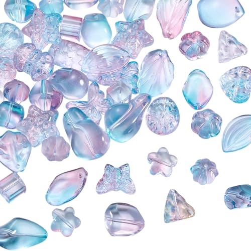 BEEFLYING 80 Stück transparente Glasperlen, gemischt, zufälliger Stil, Stern, Blume, Blatt, Schmetterling, Fisch, Perlen für die Armbänder, Halsketten, Schlüsselband, DIY,Himmelblau BEEFLYING 80 Stück transparente Glasperlen, gemischt, zufälliger Stil, Stern, Blume, Blatt, Schmetterling, Fisch, Perlen für die Armbänder, Halsketten, Schlüsselband, DIY,Himmelblau von BEEFLYING
