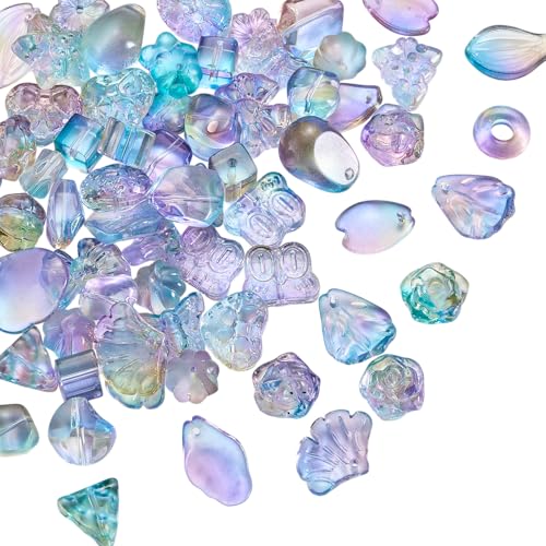 BEEFLYING 80 Stück transparente Glasperlen, gemischt, zufälliger Stil, Stern, Blume, Blatt, Schmetterling, Fisch, Perlen für die Armbänder, Halsketten, Schlüsselband, DIY,Kornblumenblau BEEFLYING 80 Stück transparente Glasperlen, gemischt, zufälliger Stil, Stern, Blume, Blatt, Schmetterling, Fisch, Perlen für die Armbänder, Halsketten, Schlüsselband, DIY,Kornblumenblau von BEEFLYING
