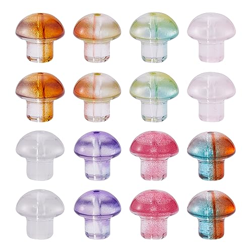 BEEFLYING 96 Stück Glas-Pilz Perlen, Kristallperlen, transparente Charms, in der Mitte gebohrte Abstandsperlen für DIY-Handwerk, Schmuckherstellung, Ohrringe, Halsketten von BEEFLYING