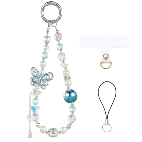 BEEFLYING Handy-Anhänger mit blauen Perlen, süßes Handy-Anhänger-Lanyard, handgefertigt, Schmetterlingsperlen, Handy-Armband für Frauen und Mädchen, Kawaii-Handyhülle, Taschen-Accessoire BEEFLYING Handy-Anhänger mit blauen Perlen, süßes Handy-Anhänger-Lanyard, handgefertigt, Schmetterlingsperlen, Handy-Armband für Frauen und Mädchen, Kawaii-Handyhülle, Taschen-Accessoire von BEEFLYING