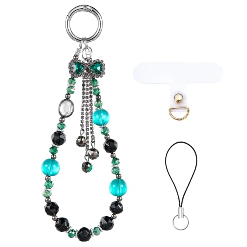 BEEFLYING Kristallperlen-Handyarmband, Handy-Schleifenanhänger-Kette, Cyan-Schwarz Handy-Handgelenkband-Lanyard Für Frauen Mädchen, Schlüsselring-Anhänger Für Handy Kamera Taschenzubehör BEEFLYING Kristallperlen-Handyarmband, Handy-Schleifenanhänger-Kette, Cyan-Schwarz Handy-Handgelenkband-Lanyard Für Frauen Mädchen, Schlüsselring-Anhänger Für Handy Kamera Taschenzubehör von BEEFLYING