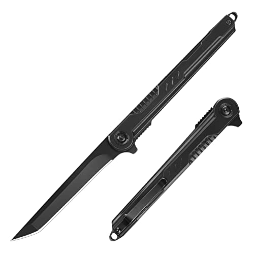 BEEK Klappmesser Schwarz, Taschenmesser mit clip, Tanto Klappmesser Slim, Geschenke für Männer, EDC Messer, Outdoor Messer für Camping von BEEK