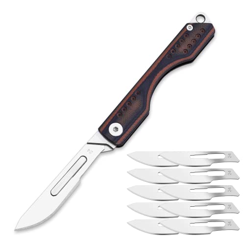BEEK Mini Klappmesser, Skalpell G10 Griff, Schlüsselanhänger Messer, 10 auswechselbare Klingen Figur 24, Mini EDC Taschenmesser für Outdoor, Camping von BEEK