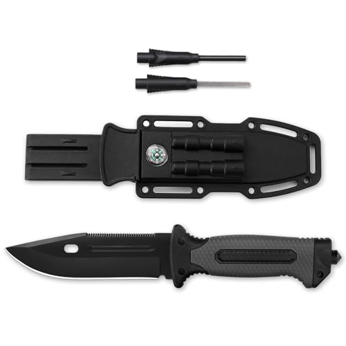 BEEK Outdoor Messer Survival Schwarz, Camping Messer Feststehende Klinge, Outdoormesser mit Scheide Multifunktional, Gürtelmesser mit Säge BEEK Outdoor Messer Survival Schwarz, Camping Messer Feststehende Klinge, Outdoormesser mit Scheide Multifunktional, Gürtelmesser mit Säge von BEEK