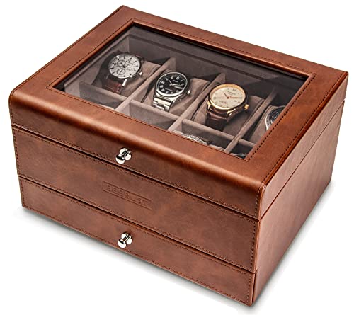 BEERUST Uhrenbox – Uhrenbox – Herren-Organizer aus Leder – Uhrenbox – für große Handgelenke – Schmuckschatulle für Herren – Uhrenbox mit Samt-Innenseite von BEERUST