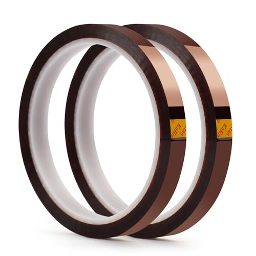 BEEYUIHF Hitzebeständiges Klebeband, 10mm x 33m/108ft, Hohe Temperaturbeständigkeit Hochtemperaturband, Hitzebeständiges Polyimid-Band zum Abdecken und Löten (2 Pack) (10mmx33m – 2 Stück) von BEEYUIHF